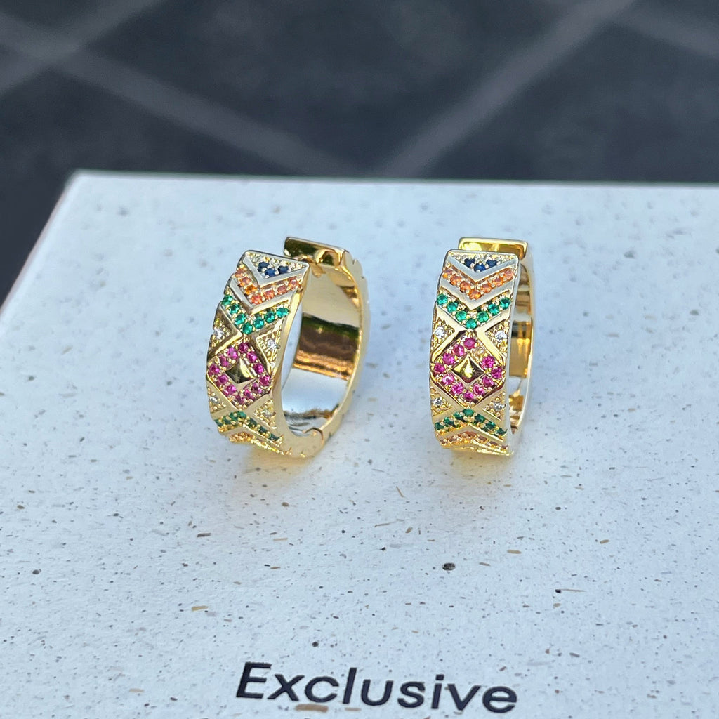 Colorful Zircon 18k Gold Earrings