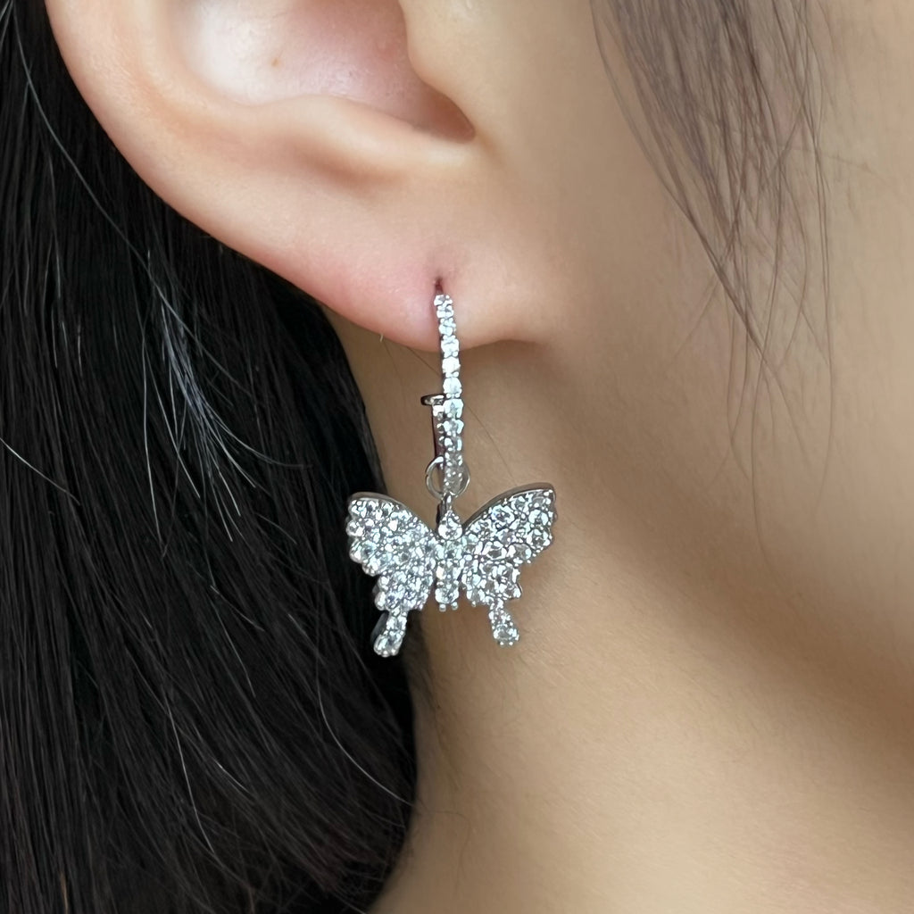 Butterfly Zircon C-shaped Earrings