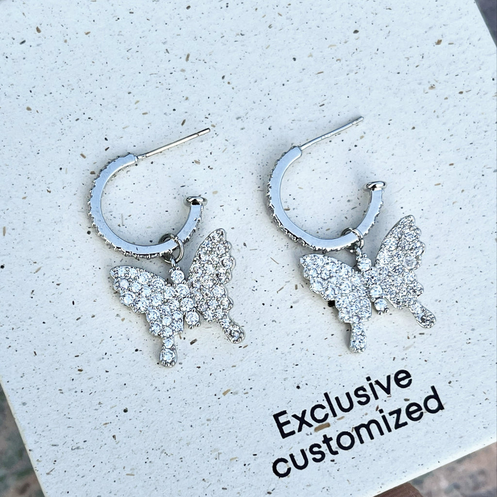 Butterfly Zircon C-shaped Earrings