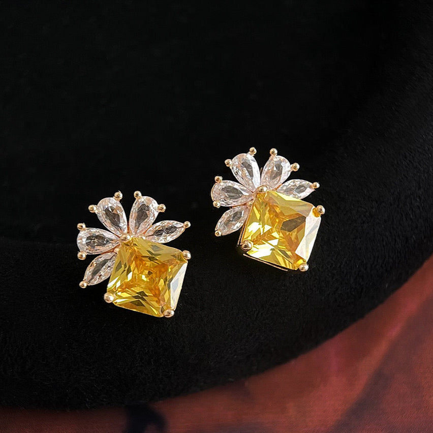 Yellow Square Zircon Stud Earrings