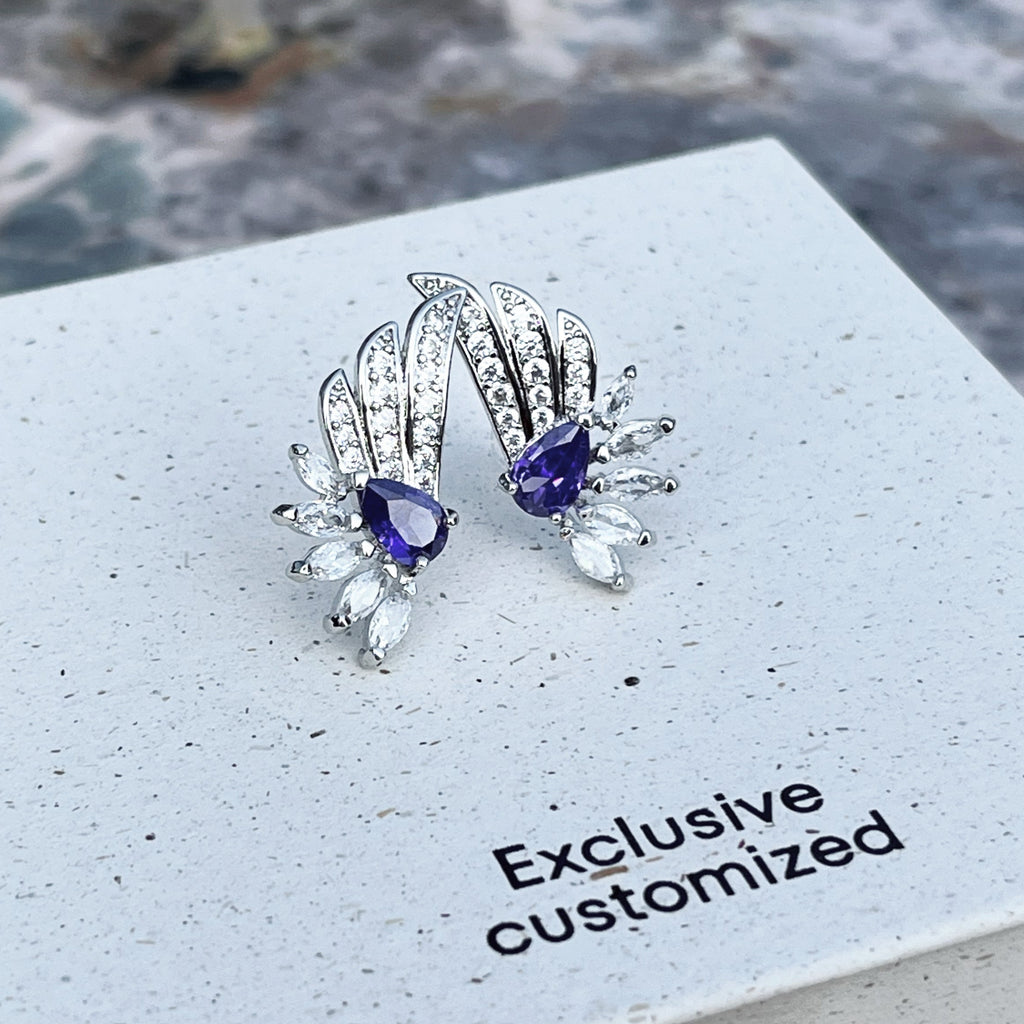 Wing-shaped Zircon Stud Earrings
