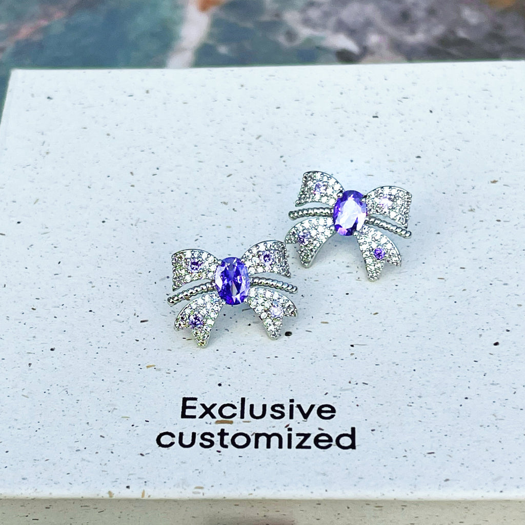 Bowknot Purple Zircon Stud Earrings