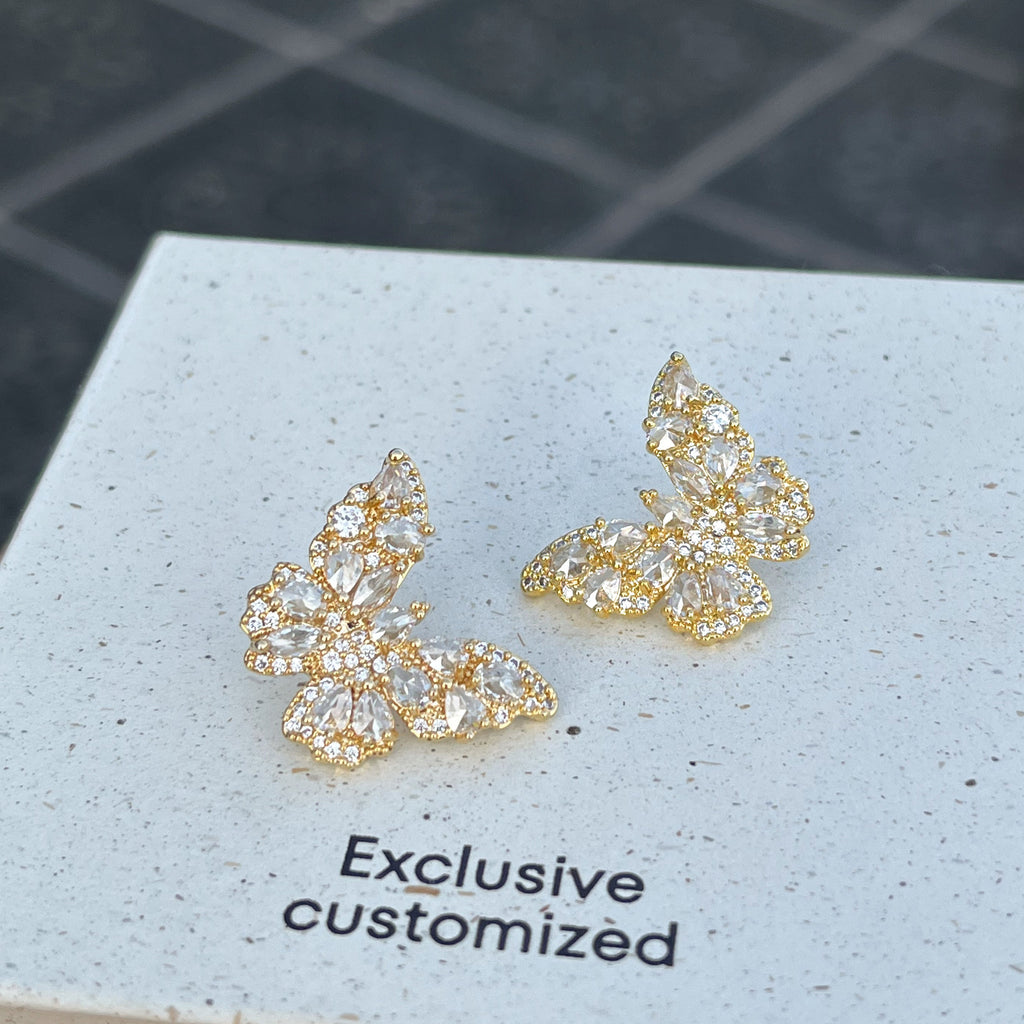 18k Gold Butterfly Zircon Earrings
