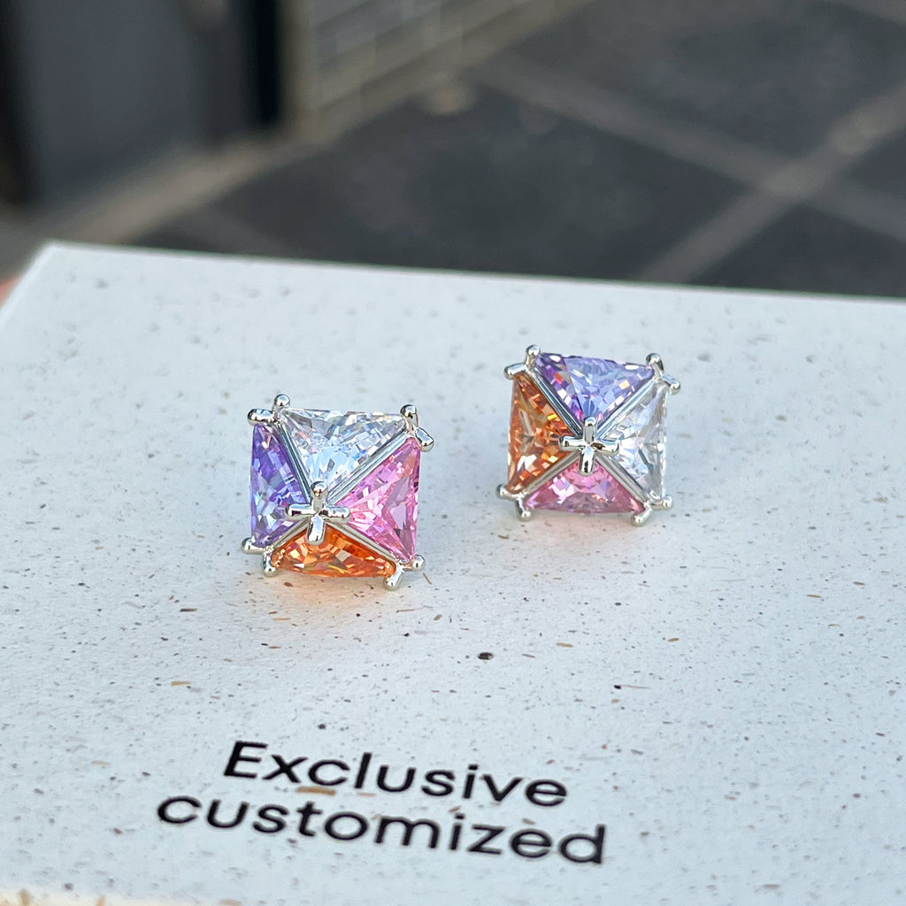 Geometric Colorful Zircon Stud Earrings