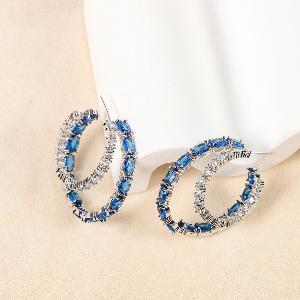 Blue Double-layer Zircon Earrings