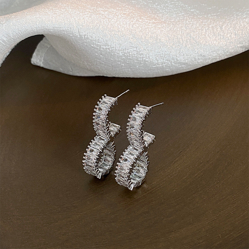 Line Cross Zircon Earrings