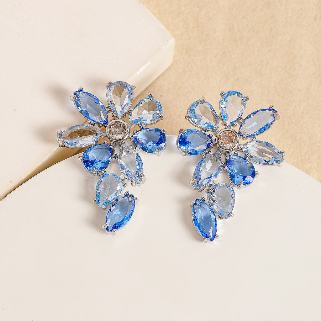 Flower-shaped Blue Zircon Earrings