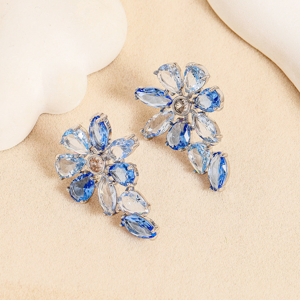 Flower-shaped Blue Zircon Earrings