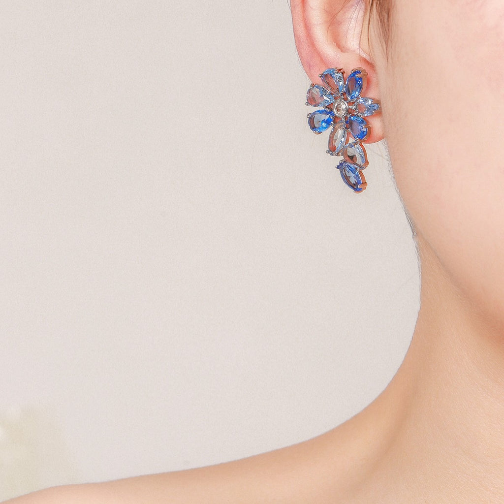 Flower-shaped Blue Zircon Earrings