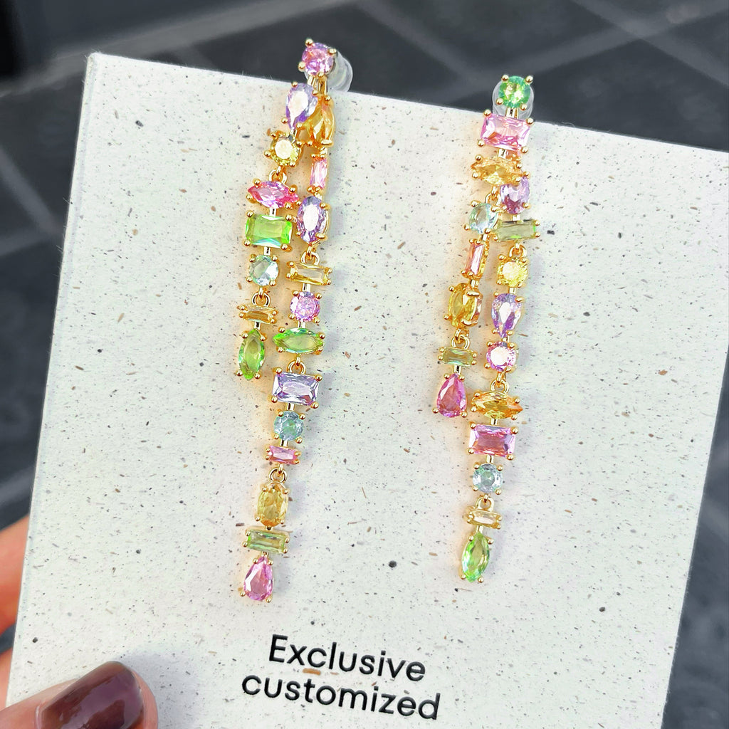 18K Gold Color Diamond Double Chain Earrings