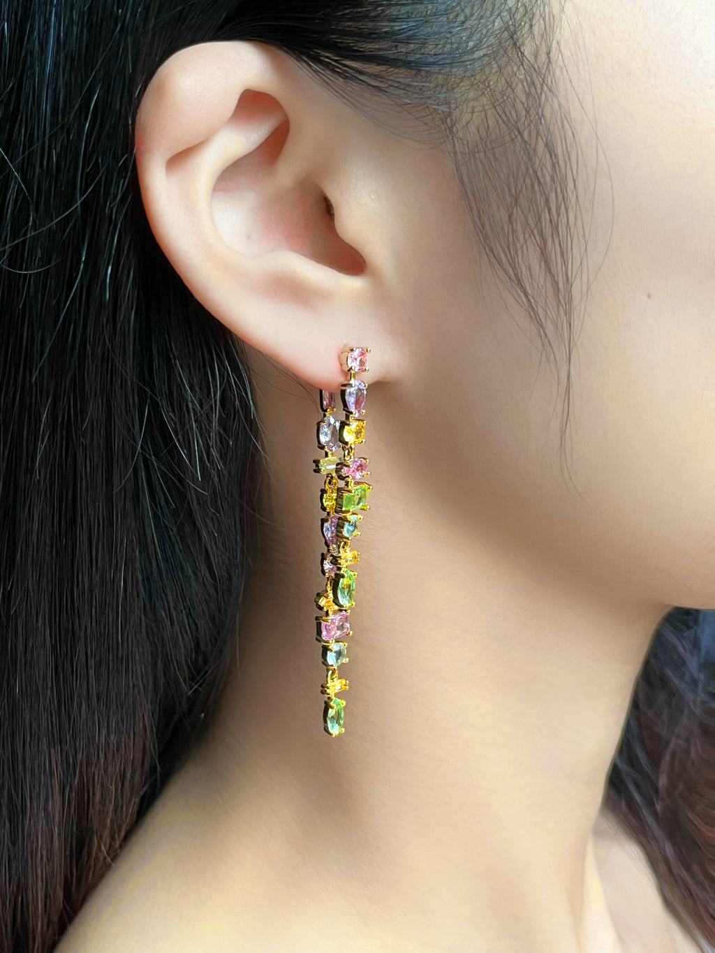 18K Gold Color Diamond Double Chain Earrings