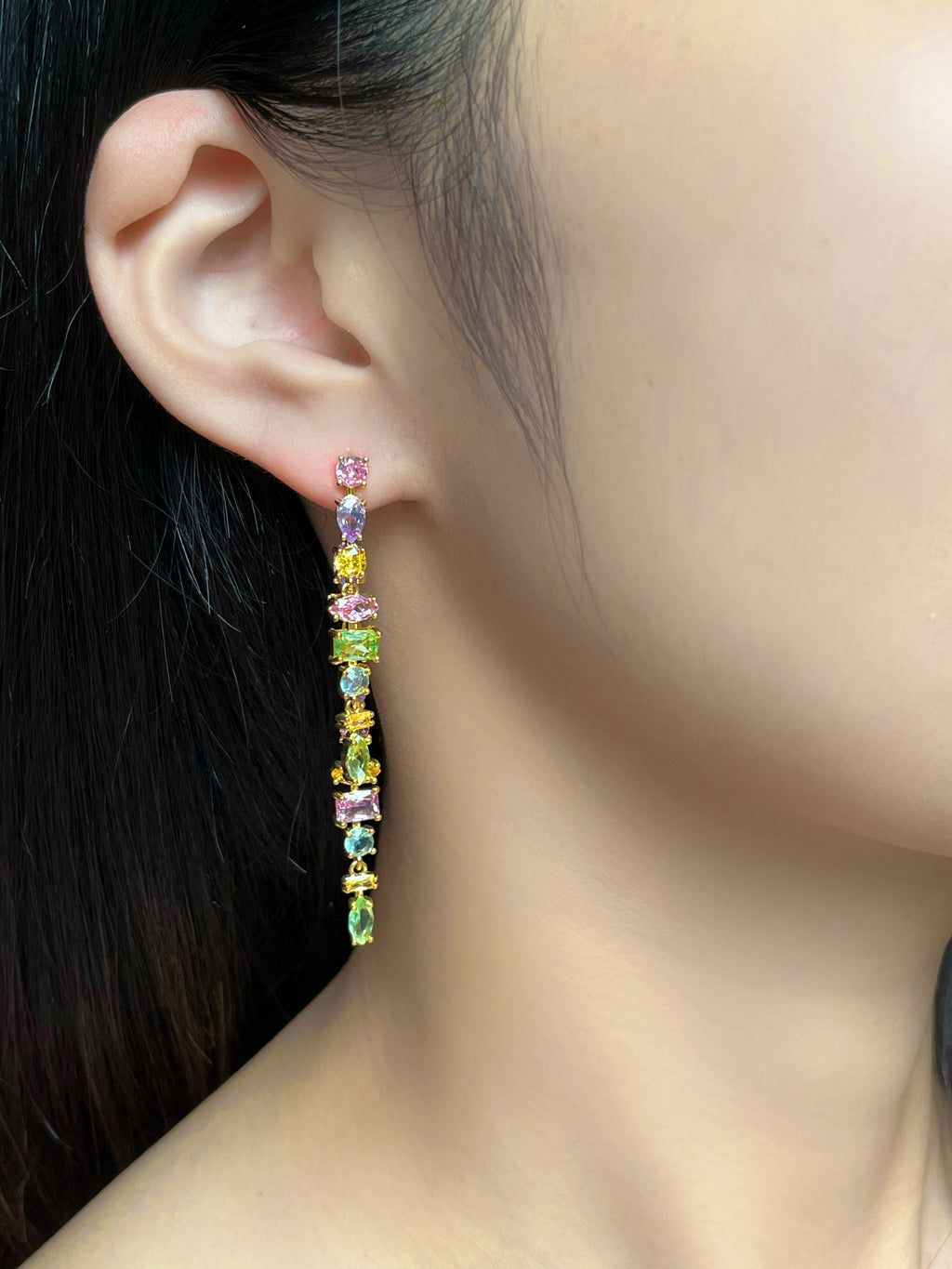 18K Gold Color Diamond Double Chain Earrings