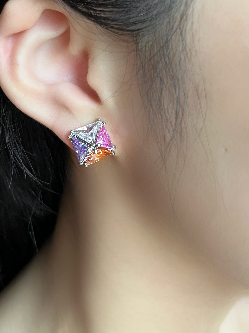 Geometric Colorful Zircon Stud Earrings