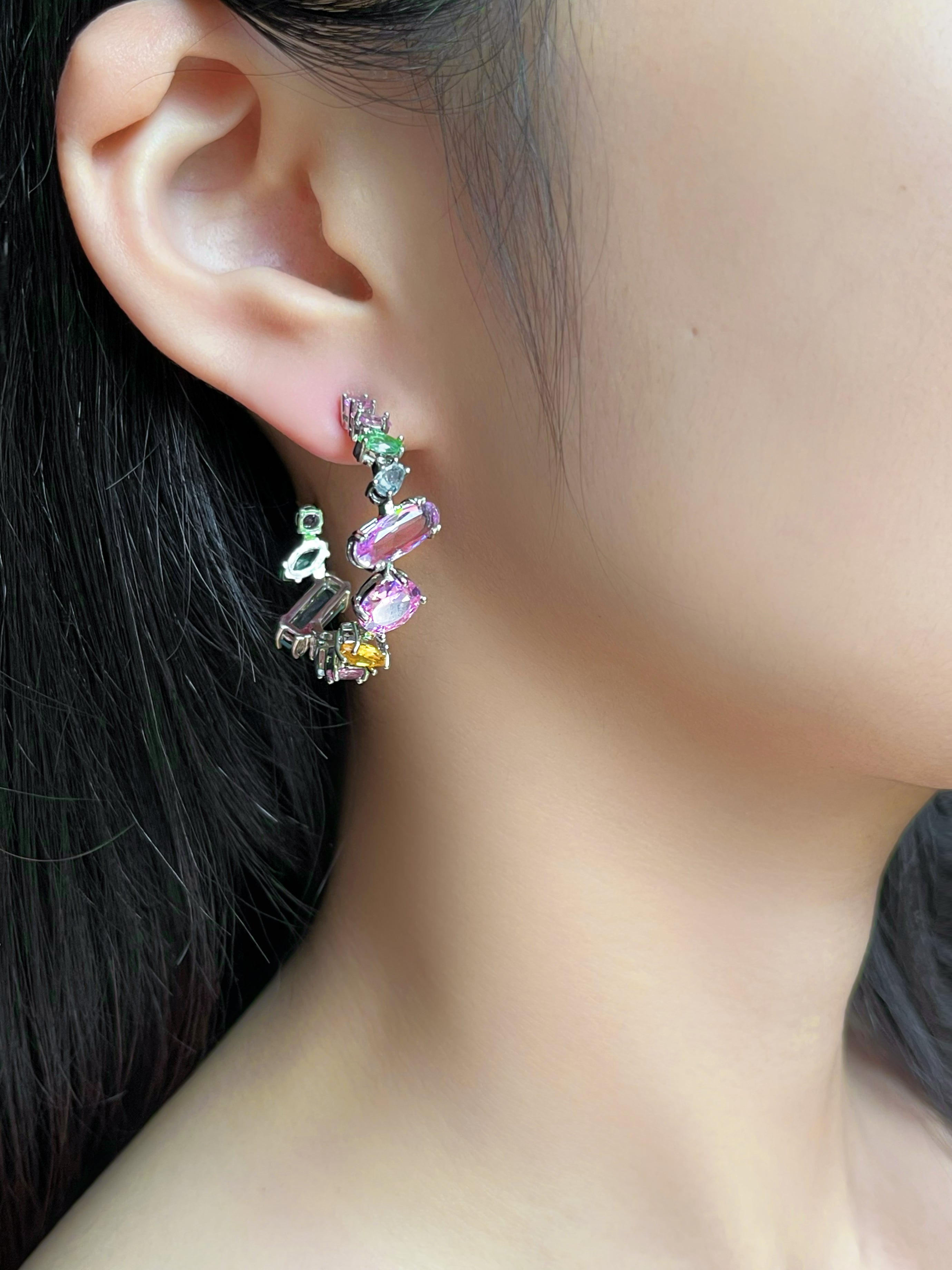 Colorful Zircon Large Hoop Earrings