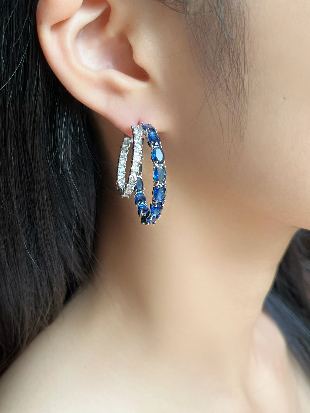 Blue Double-layer Zircon Earrings