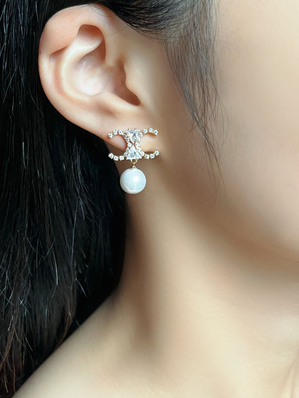 18k Gold Pearl Zircon Earrings