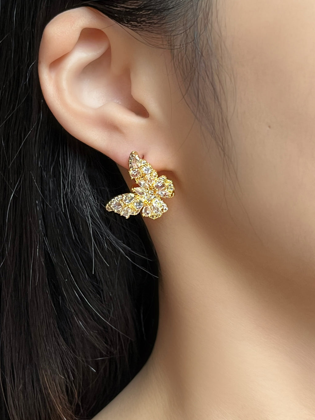18k Gold Butterfly Zircon Earrings