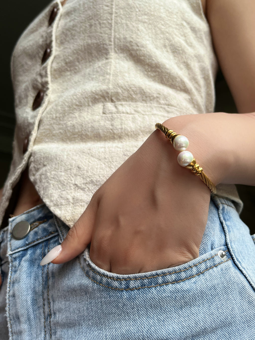 Steel Wire Rope Pearl Bracelet