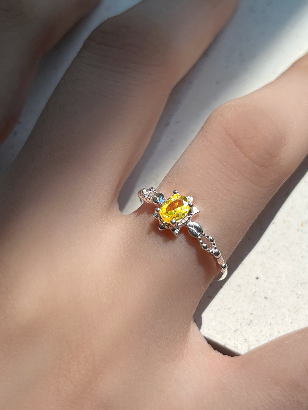 925 Silver Yellow Zircon Ring