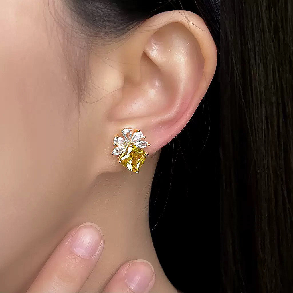 Yellow Square Zircon Stud Earrings