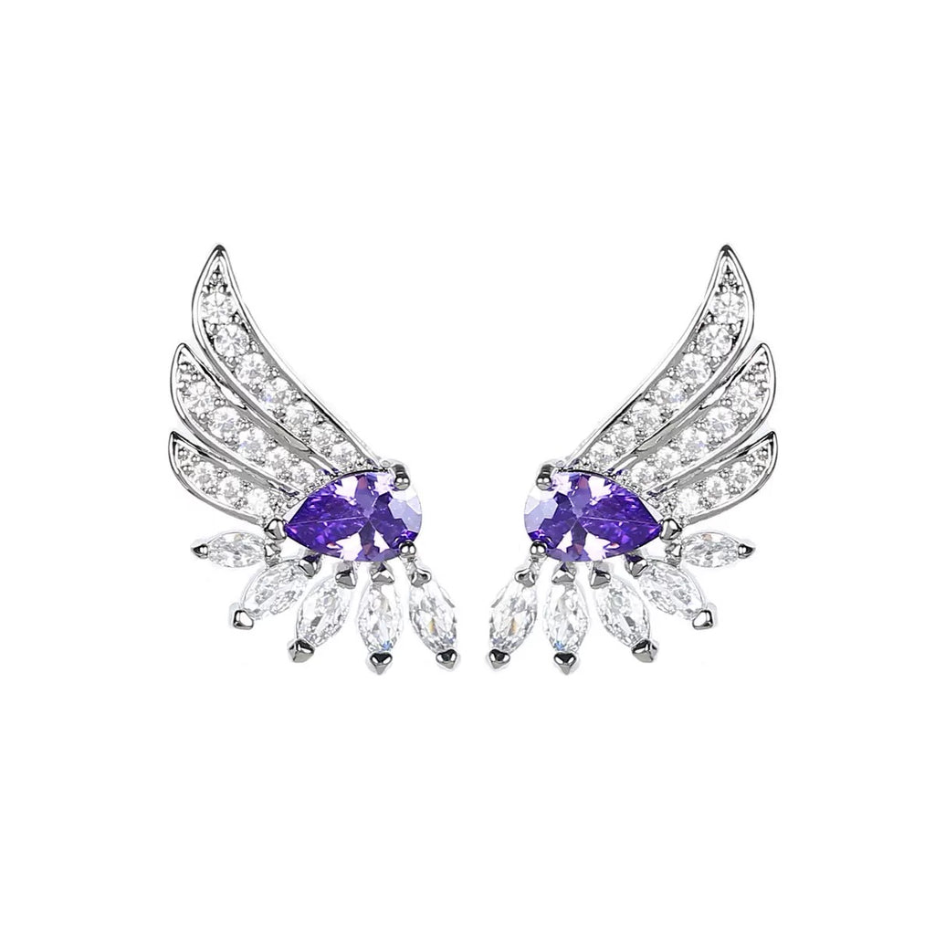 Wing-shaped Zircon Stud Earrings