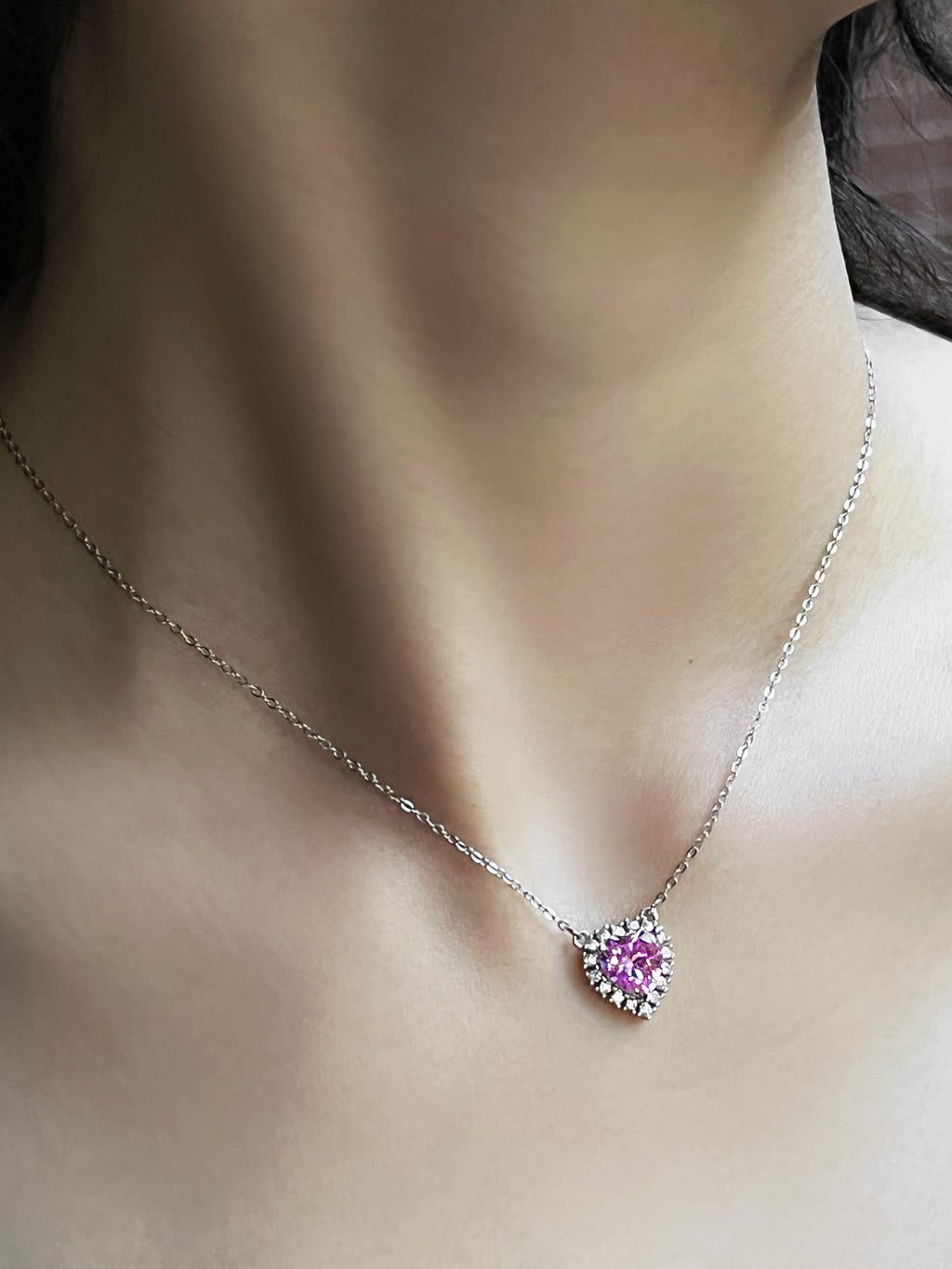 925 Silver Heart-shaped Pink Zircon Necklace