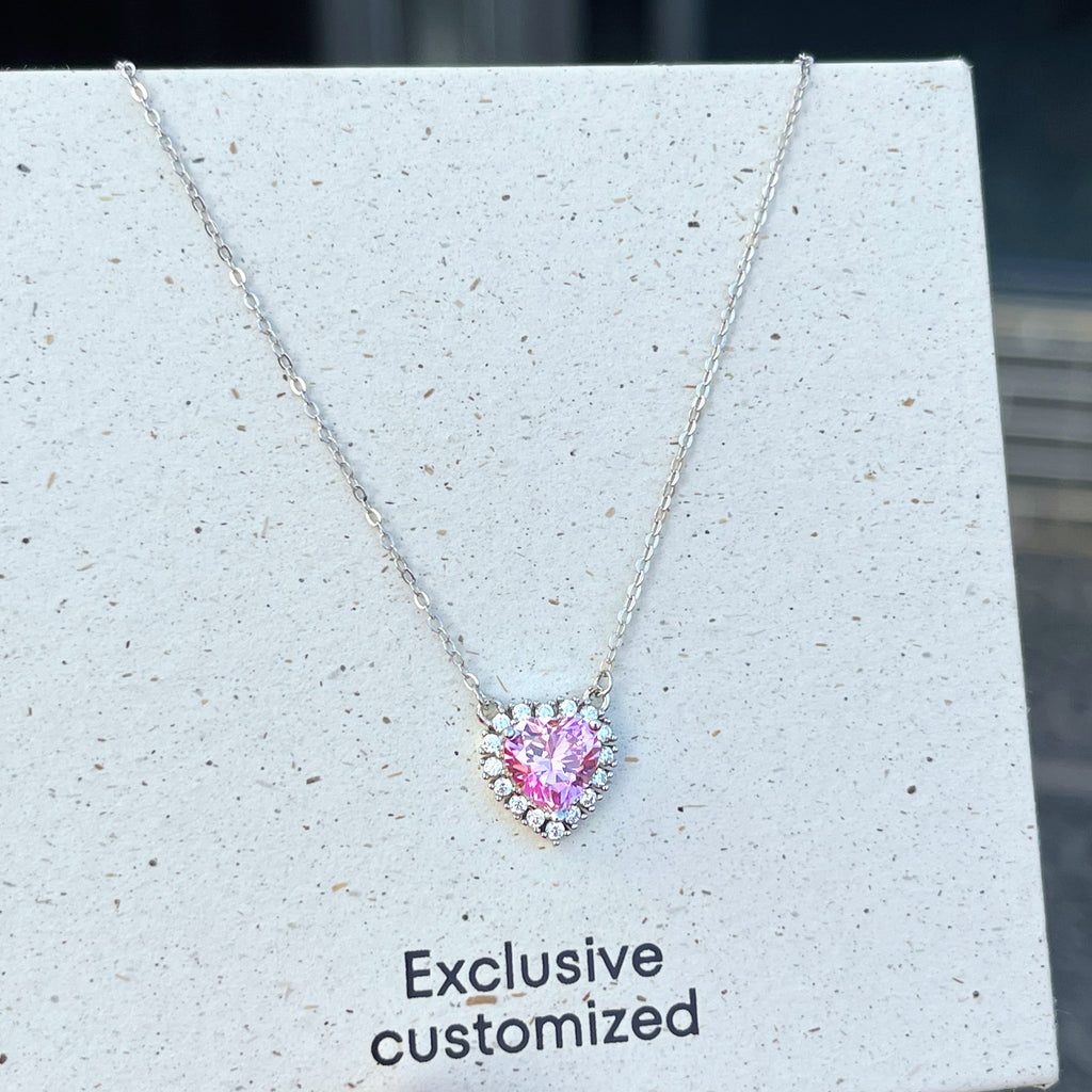 925 Silver Heart-shaped Pink Zircon Necklace