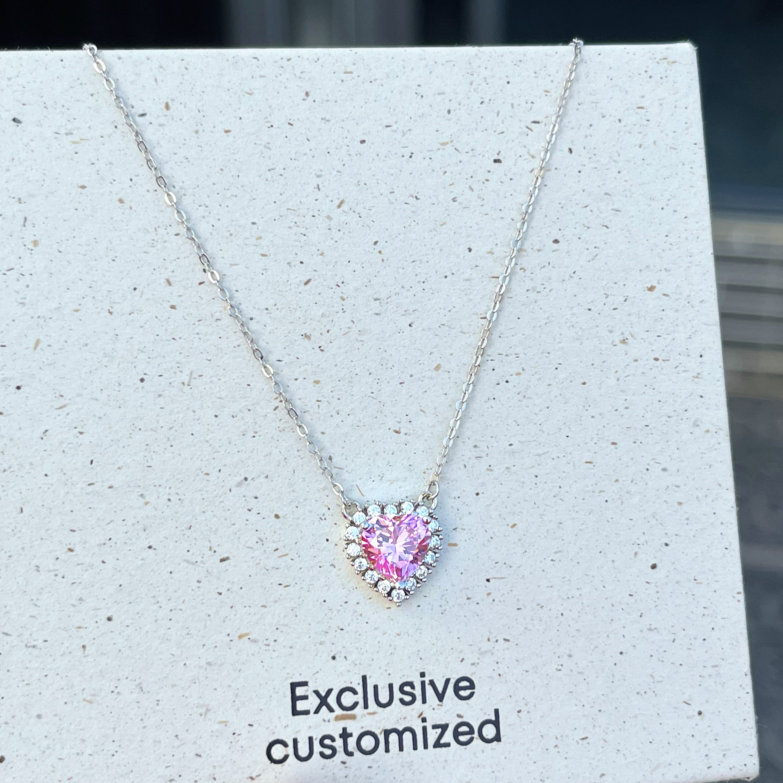 925 Silver Heart-shaped Pink Zircon Necklace