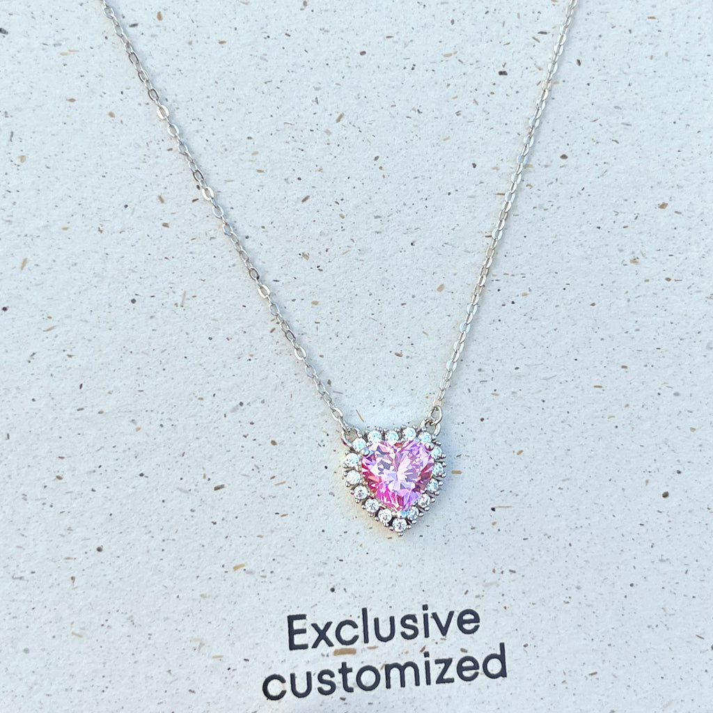 925 Silver Heart-shaped Pink Zircon Necklace