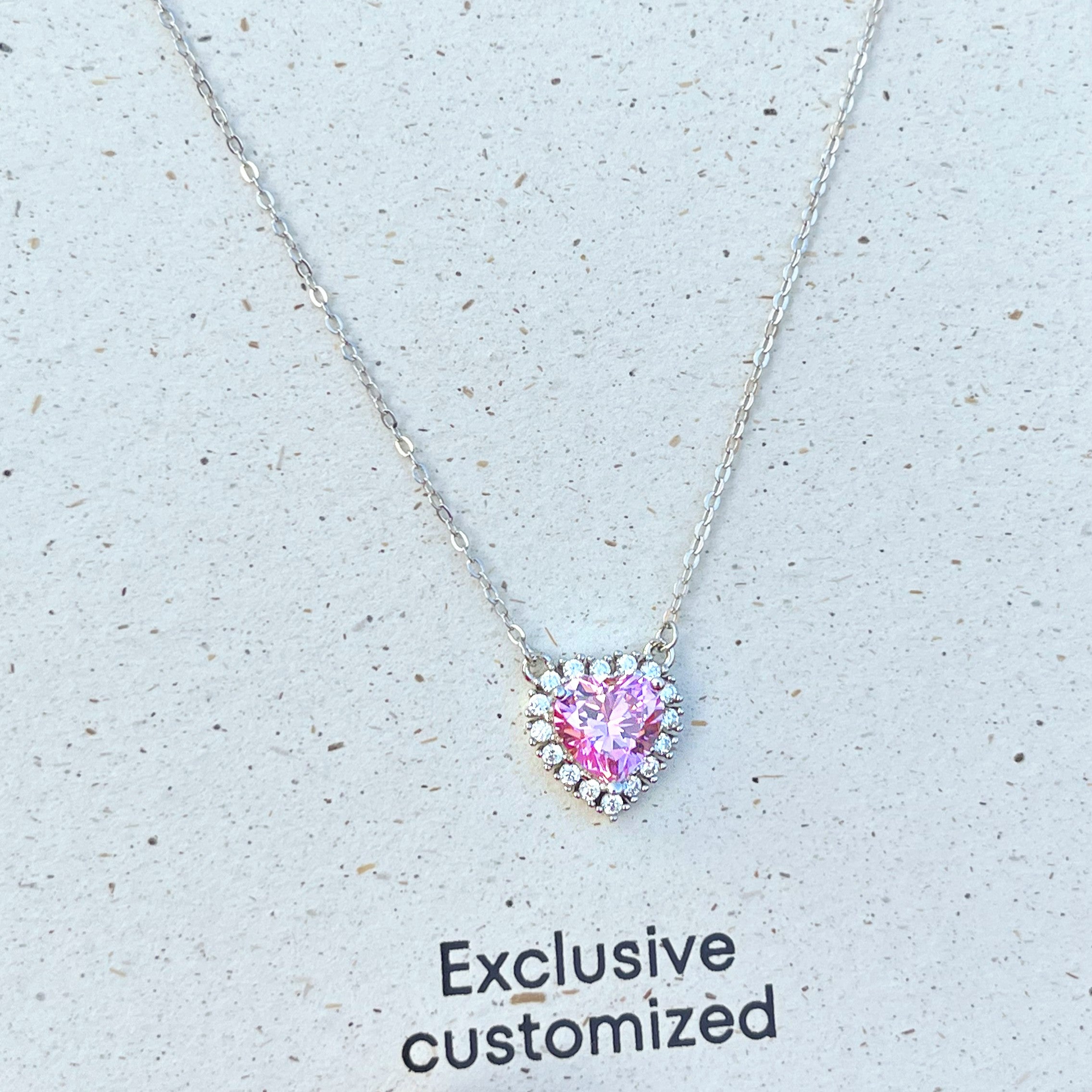 925 Silver Heart-shaped Pink Zircon Necklace