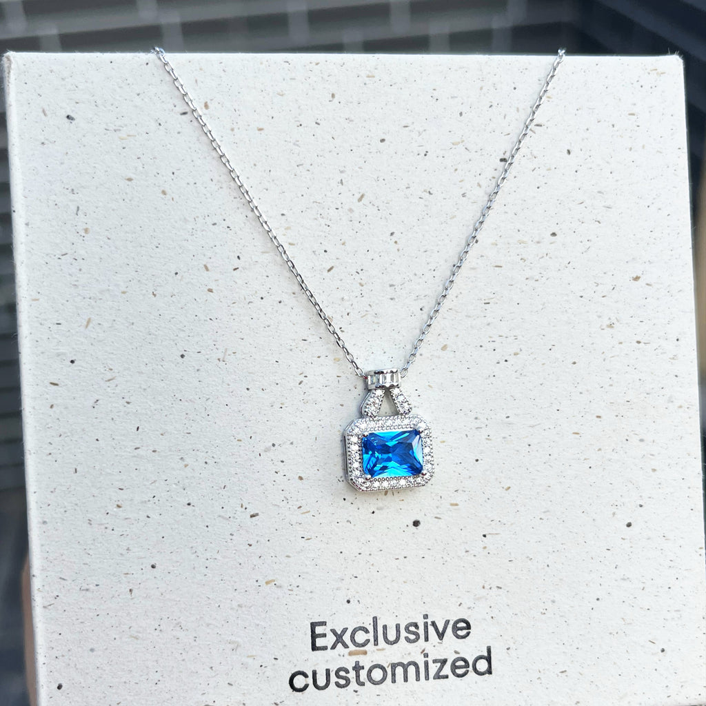 925 Silver Blue Square Zircon Necklace