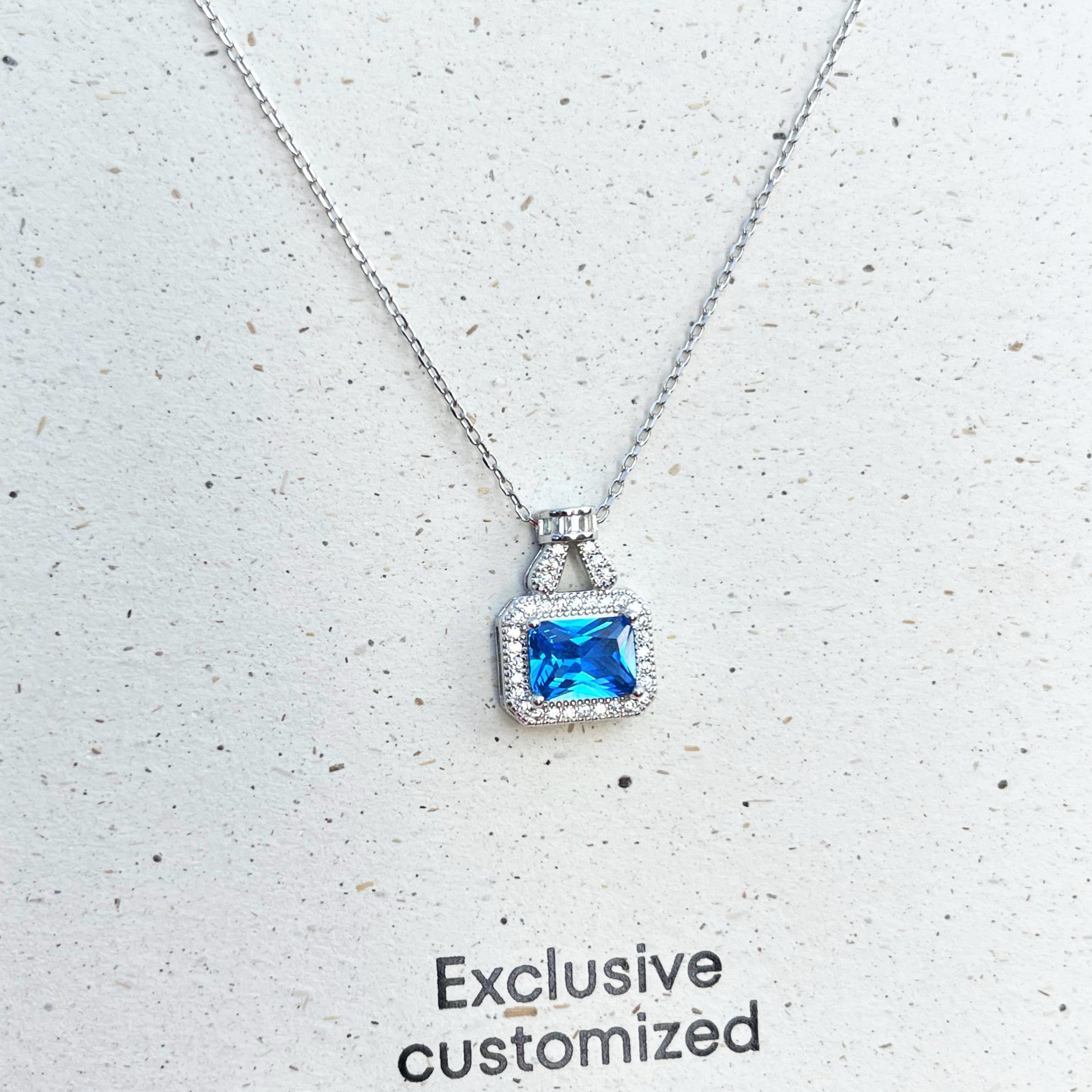 925 Silver Blue Square Zircon Necklace