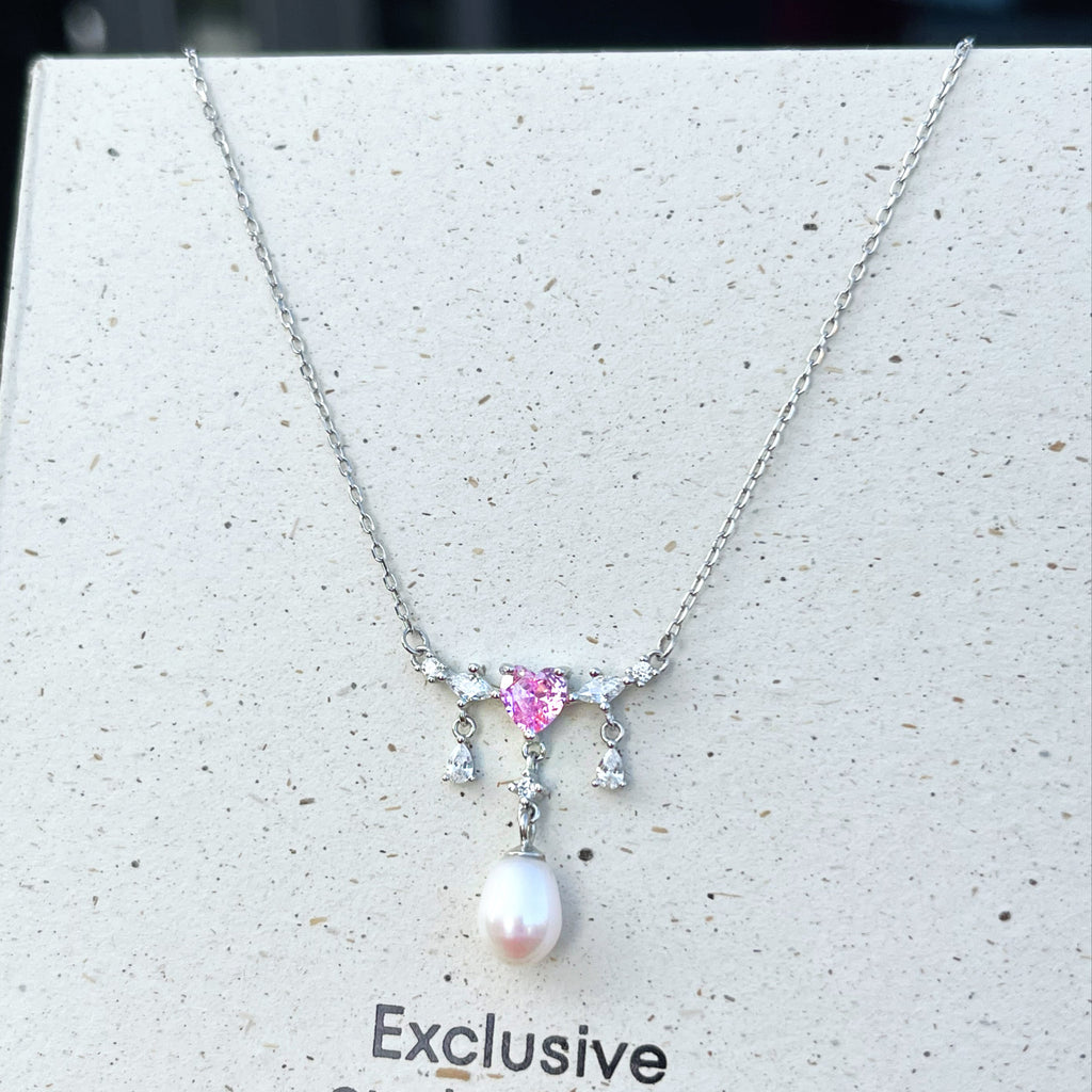925 Silver Pearl Pink Zircon Necklace