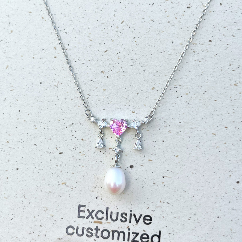 925 Silver Pearl Pink Zircon Necklace