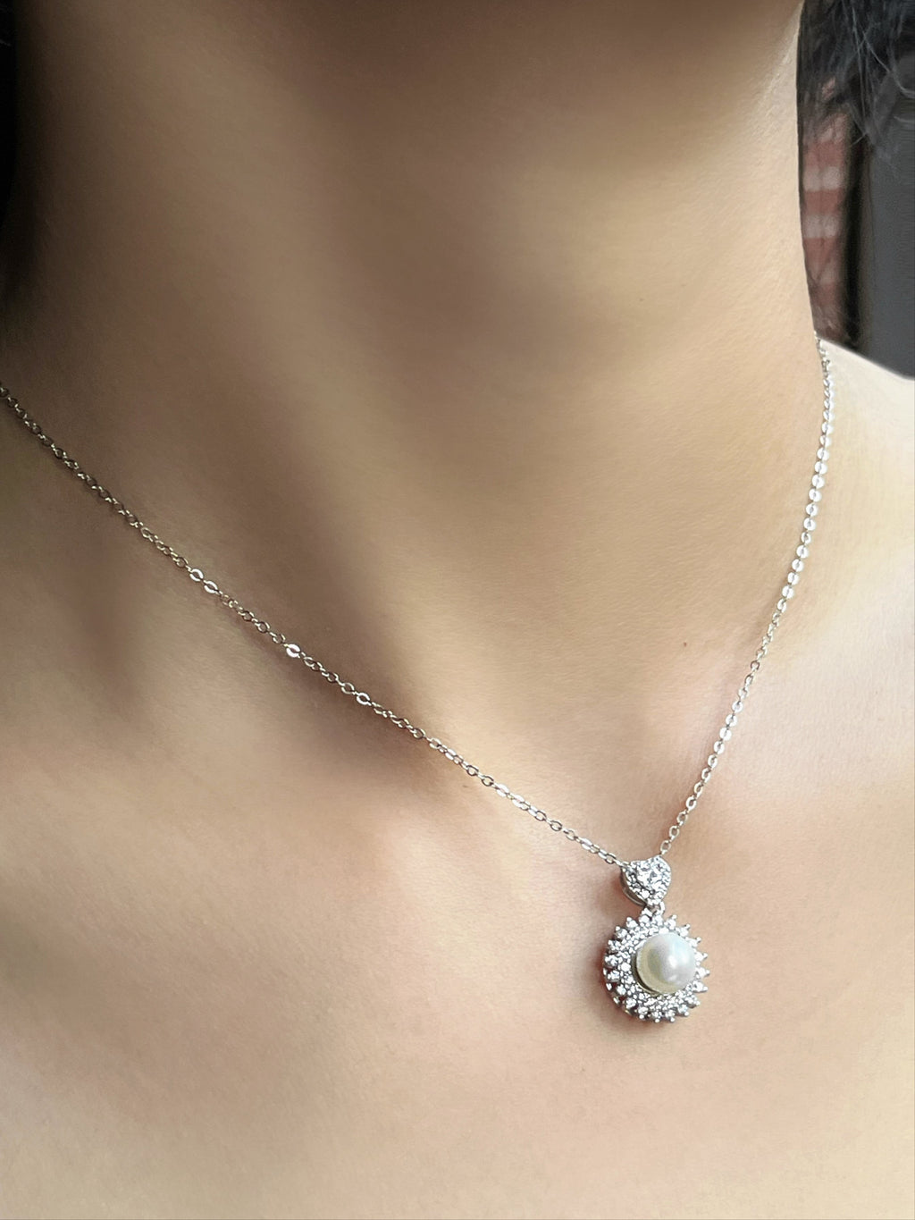 925 Silver Pearl Zircon Necklace