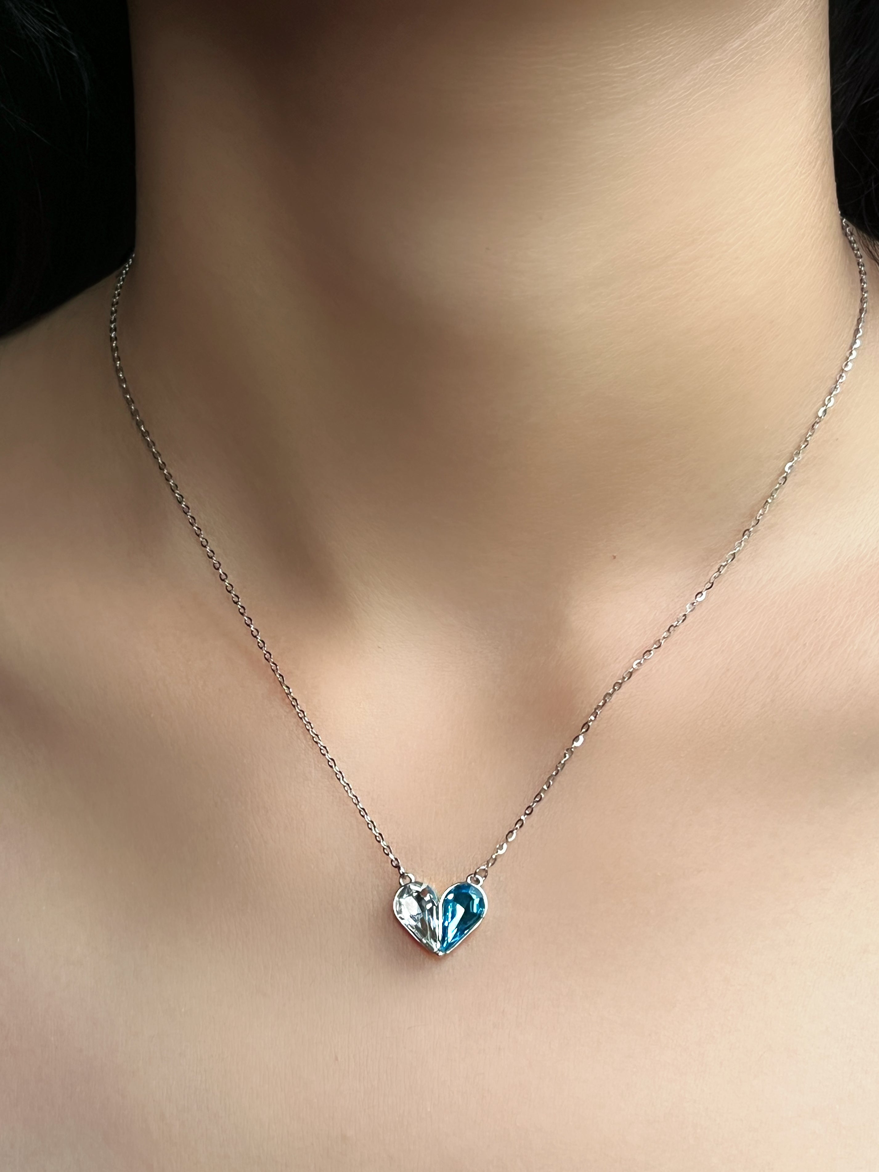 925 Silver Heart-shaped Bicolor Zircon Necklace
