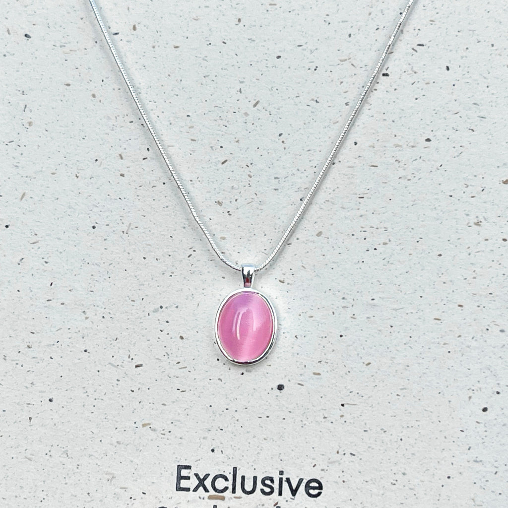 925 Silver Pink Jade Necklace