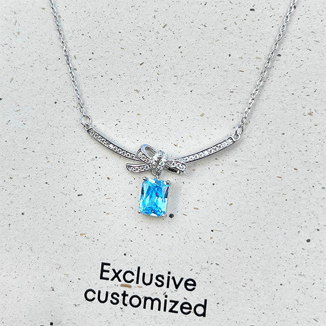 925 Silver Bowknot Blue Zircon Necklace
