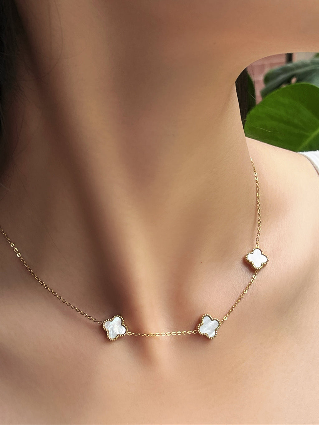 White Four-Leaf Clover Necklace
