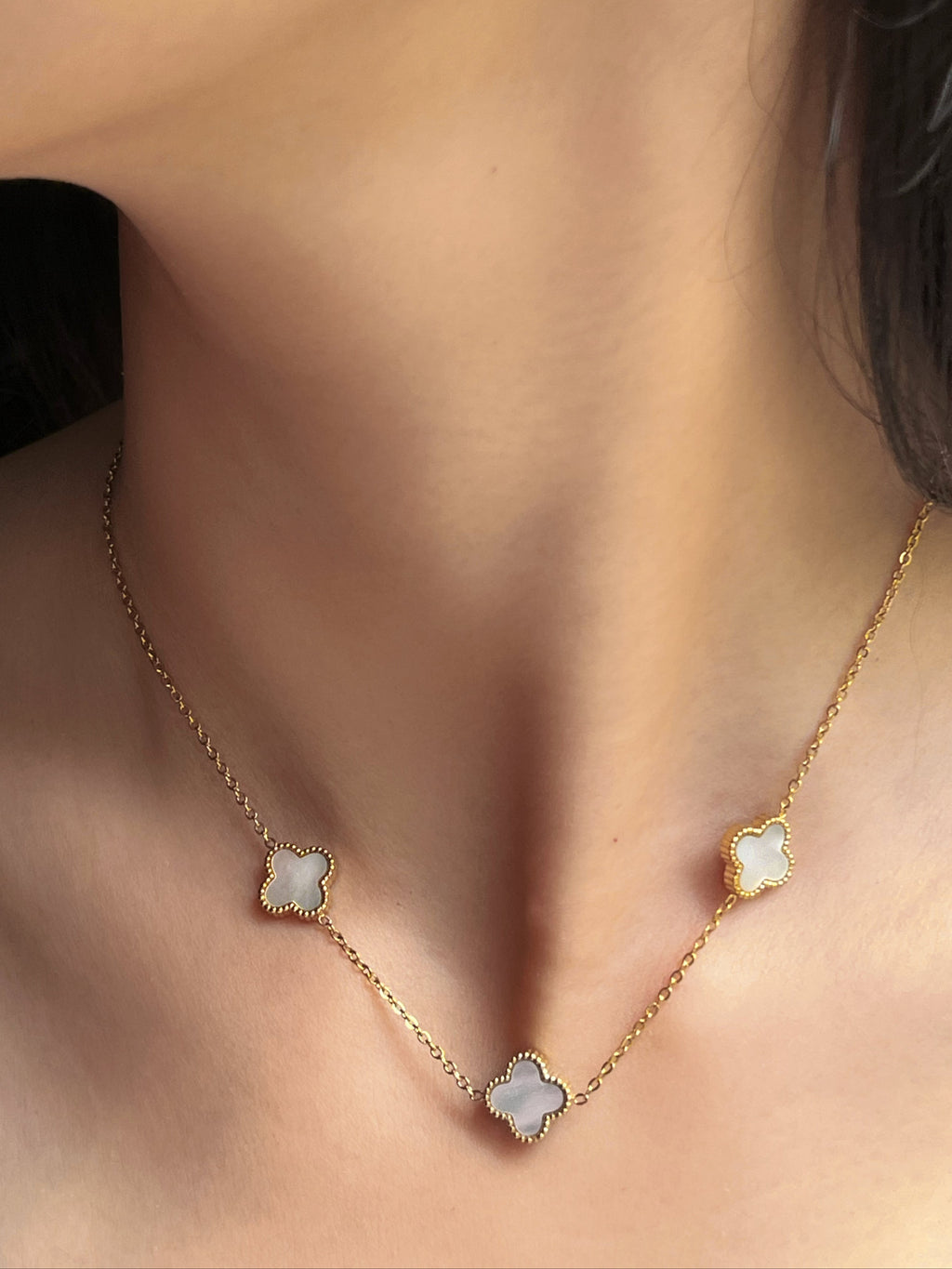 White Four-Leaf Clover Necklace