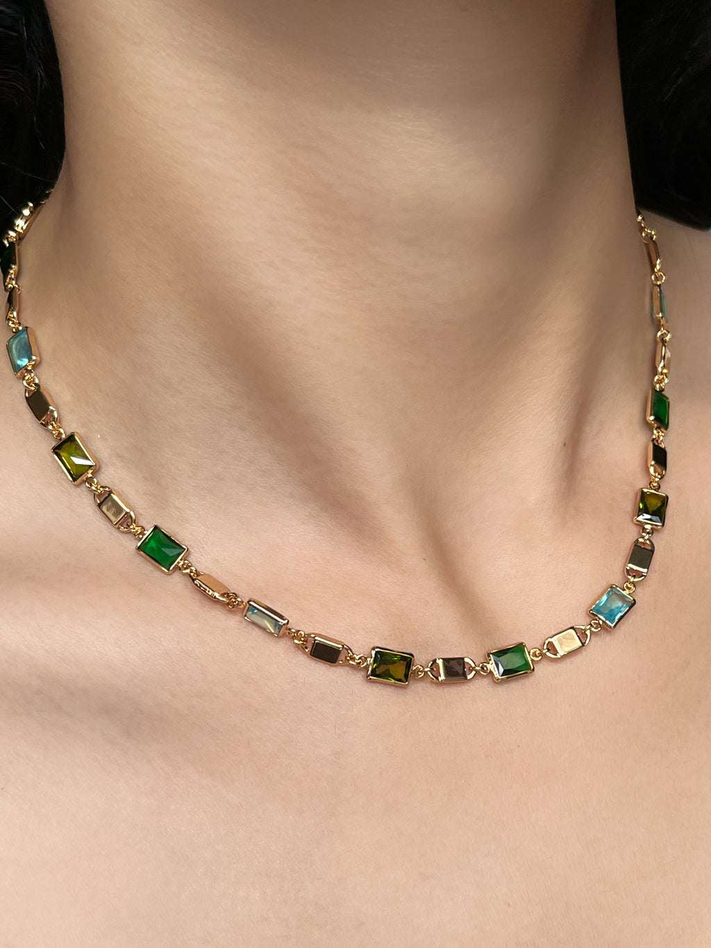 Green Square Crystal Necklace