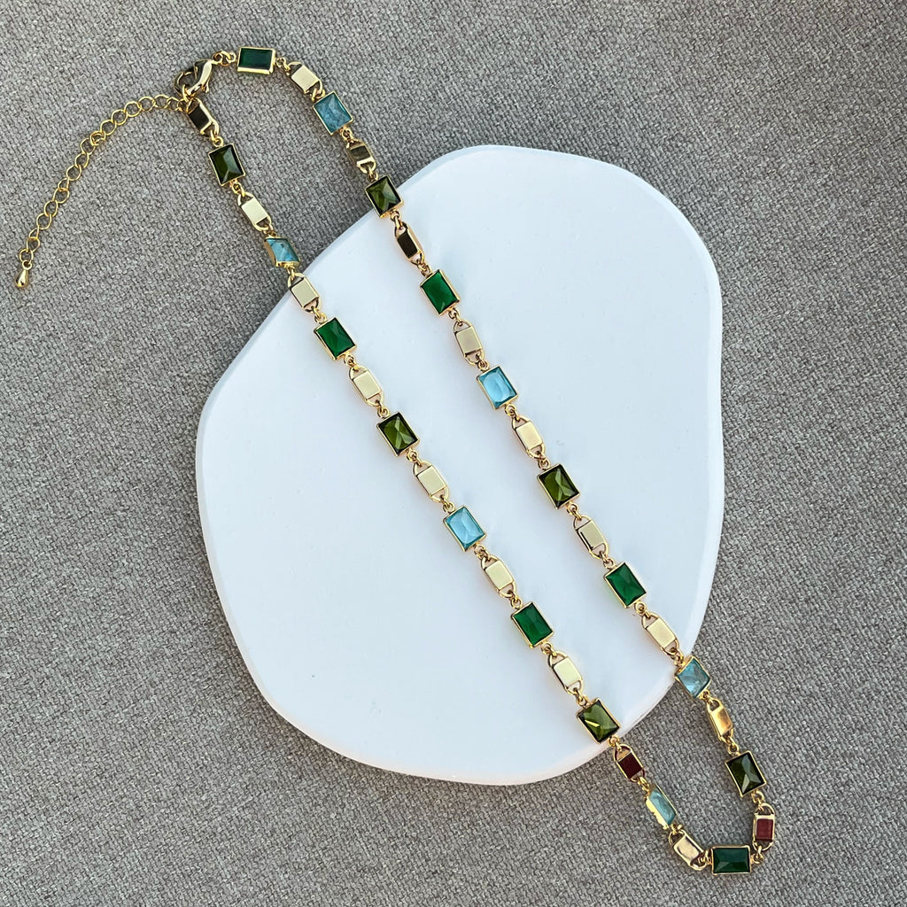 Green Square Crystal Necklace