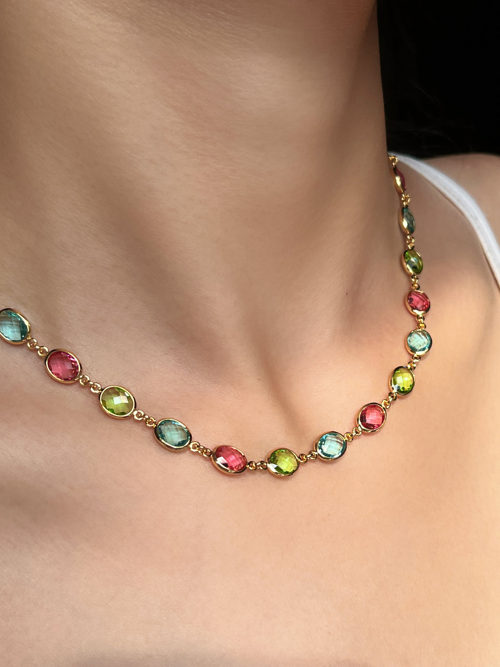 Oval Colorful Crystal Necklace