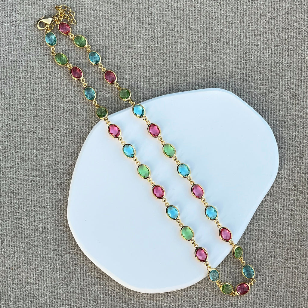 Oval Colorful Crystal Necklace