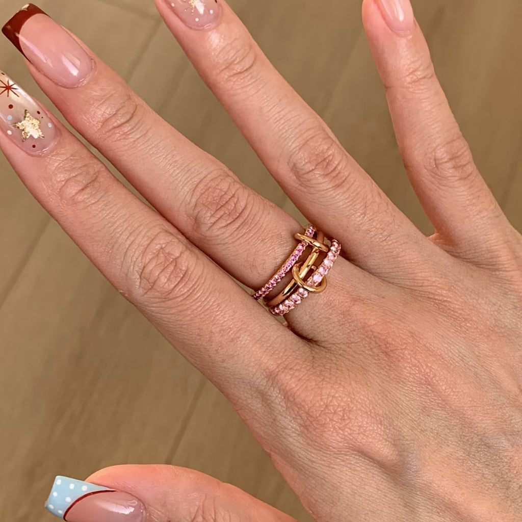 Three-in-One Pink Diamond Row 18K Gold Ring