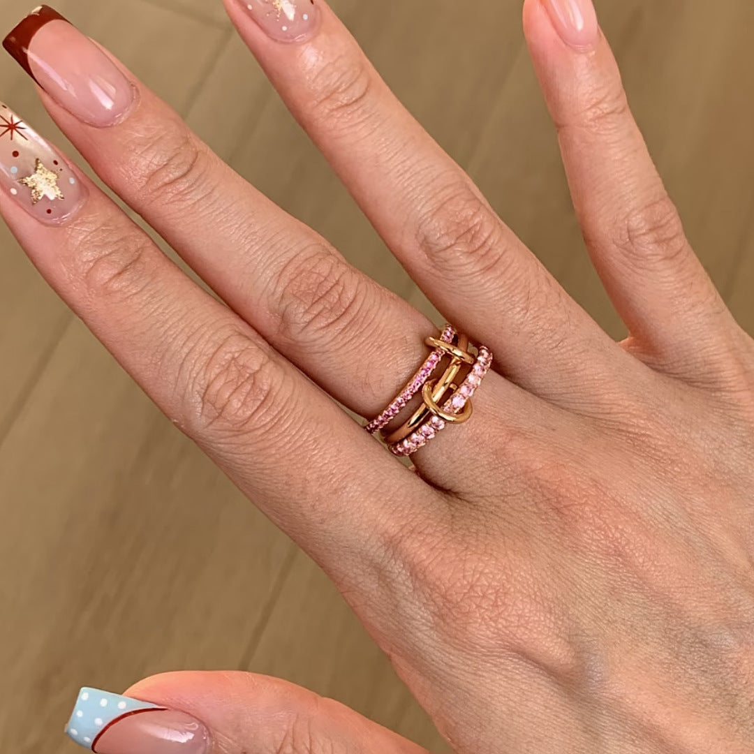 Three-in-One Pink Diamond Row 18K Gold Ring
