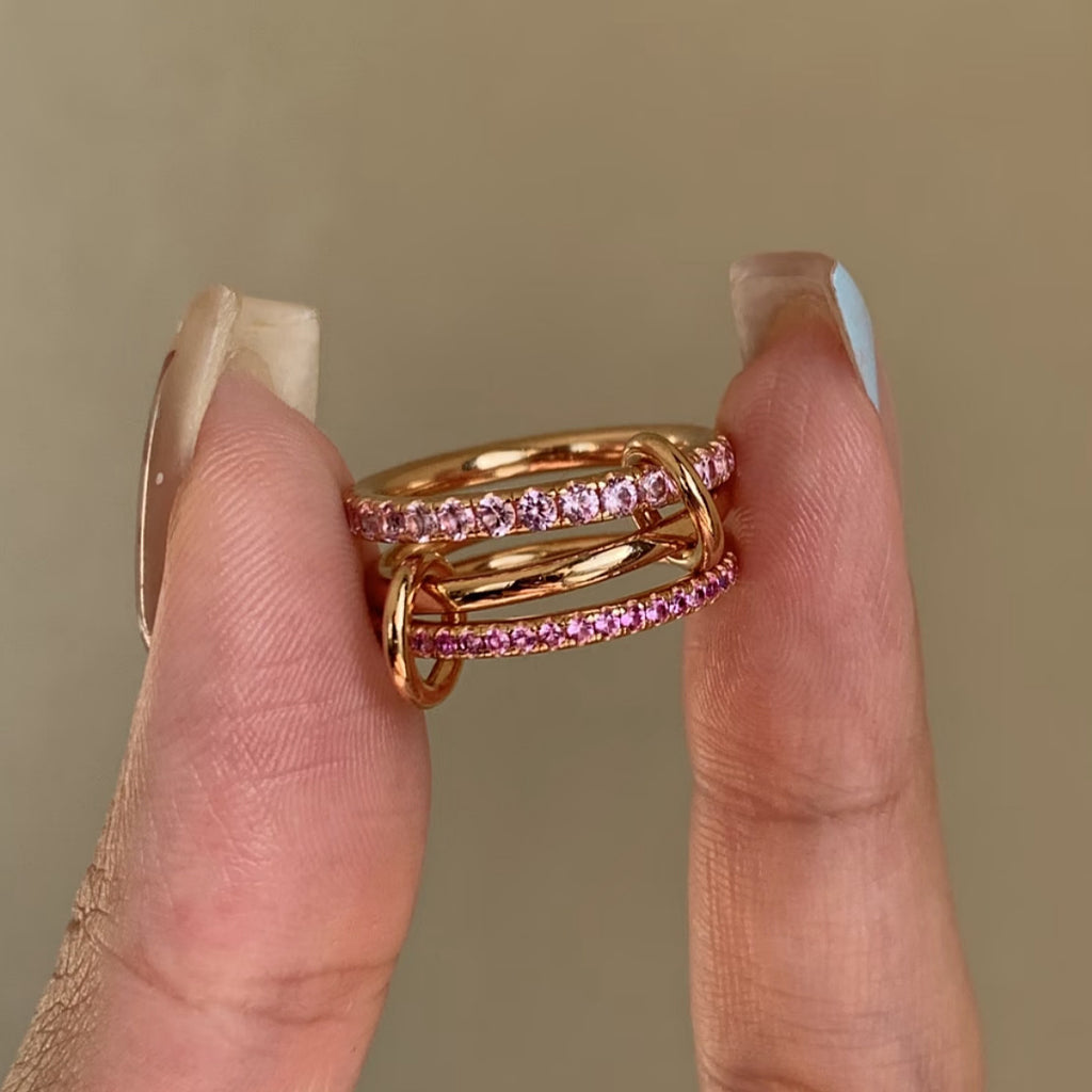 Three-in-One Pink Diamond Row 18K Gold Ring