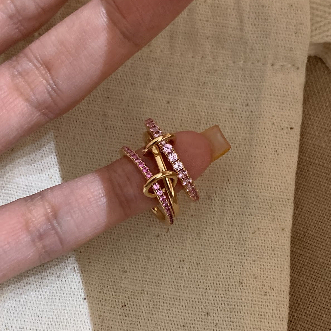 Three-in-One Pink Diamond Row 18K Gold Ring