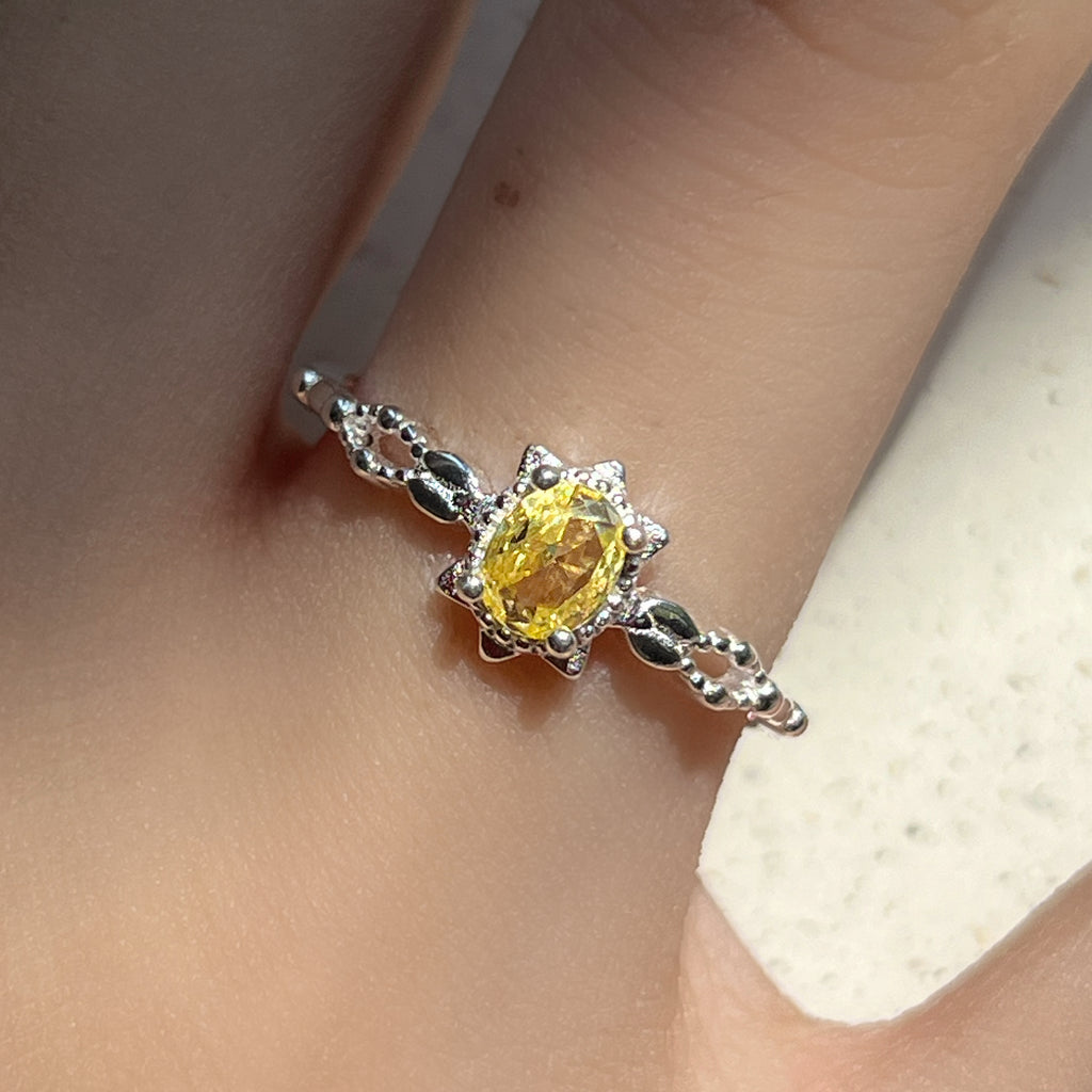 925 Silver Yellow Zircon Ring
