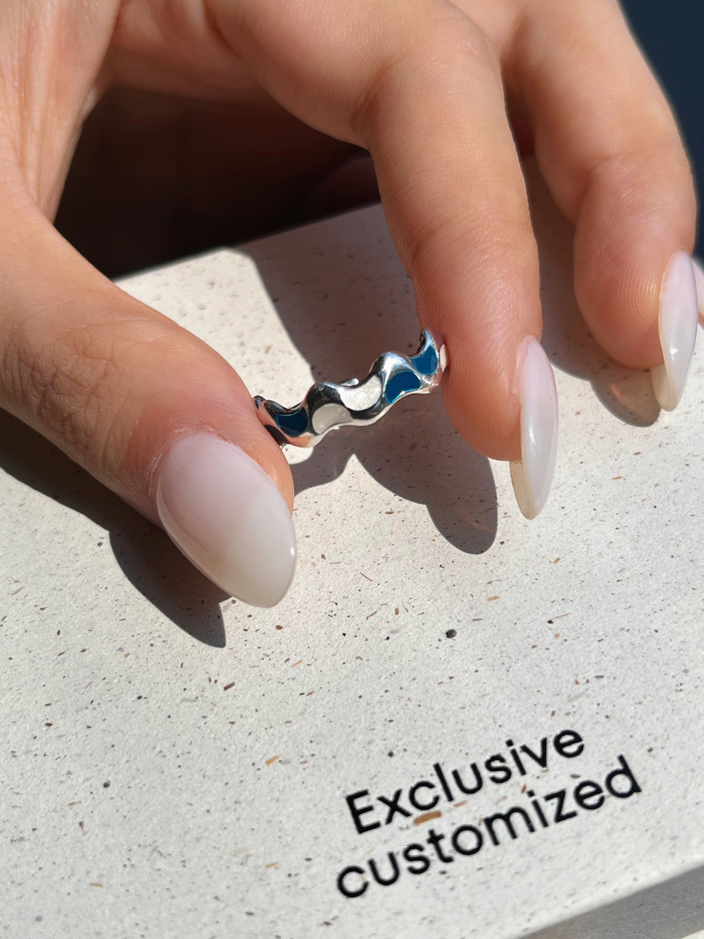 925 Silver Enamel Crescent Ring